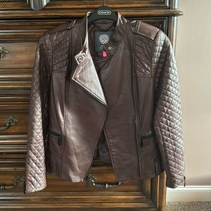 Vince Camuto Leather Moto Jacket with Quilted Sleeves